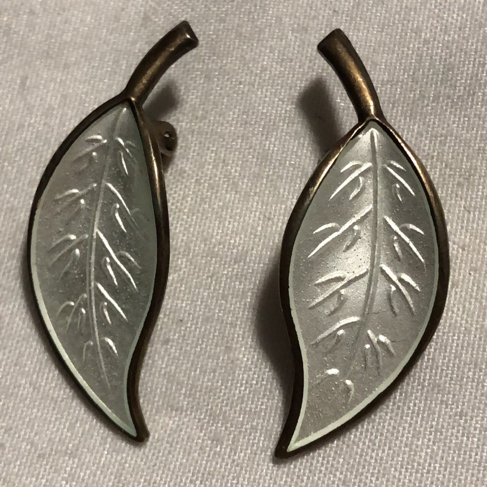 David Andersen sterling silver white enamel guilloche clip on earrings